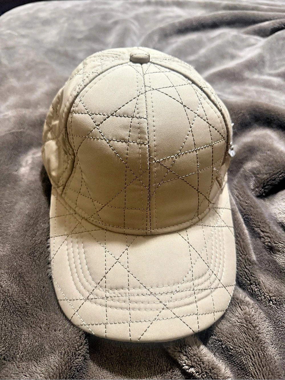 Quilted Geometric Baseball Cap in Cream New